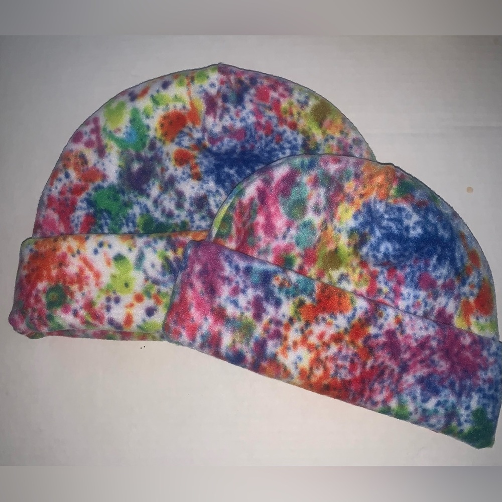 Adult & Child paint splatter  double layer fleece fold brim Beanie Set